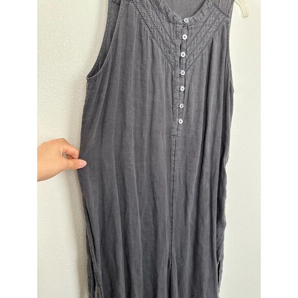 Faherty Hermosa Linen Jumpsuit in Washed Black Full Length Button Size Large NEW - Picture 7 of 13
